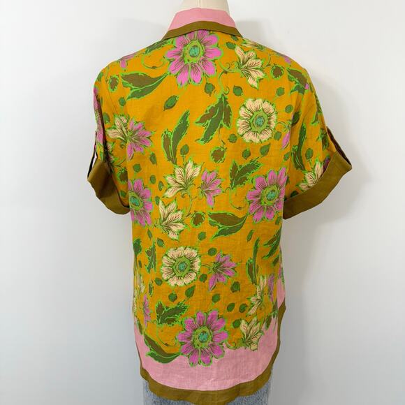 ALEMAIS Winnie Floral Print Linen Shirt Button-Down Top Tangerine US 4 Oversized - Picture 7 of 10
